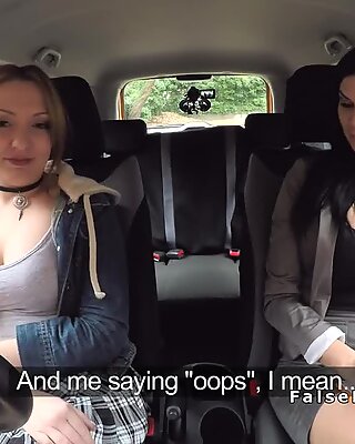Milf examiner licks teens pussy in car