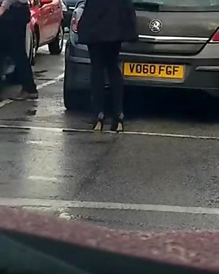 Candid High Heels In Car Park