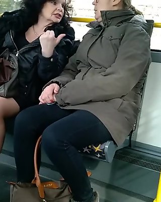Mature with sexy heels and pantyhose in the bus 2