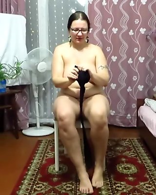 mature woman with big tits, nylon tights tear