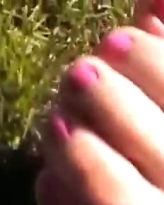 pantyhose showing her hot pink feet 