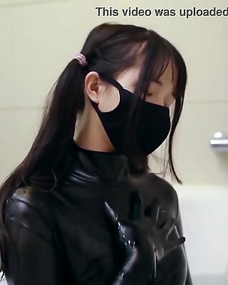 [Fejira com] Cute asian girl bathing in leather bodysuit