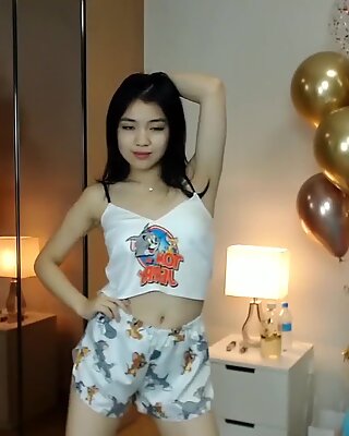 Stunning asian petite teen does striptease while dancing (Part 1)